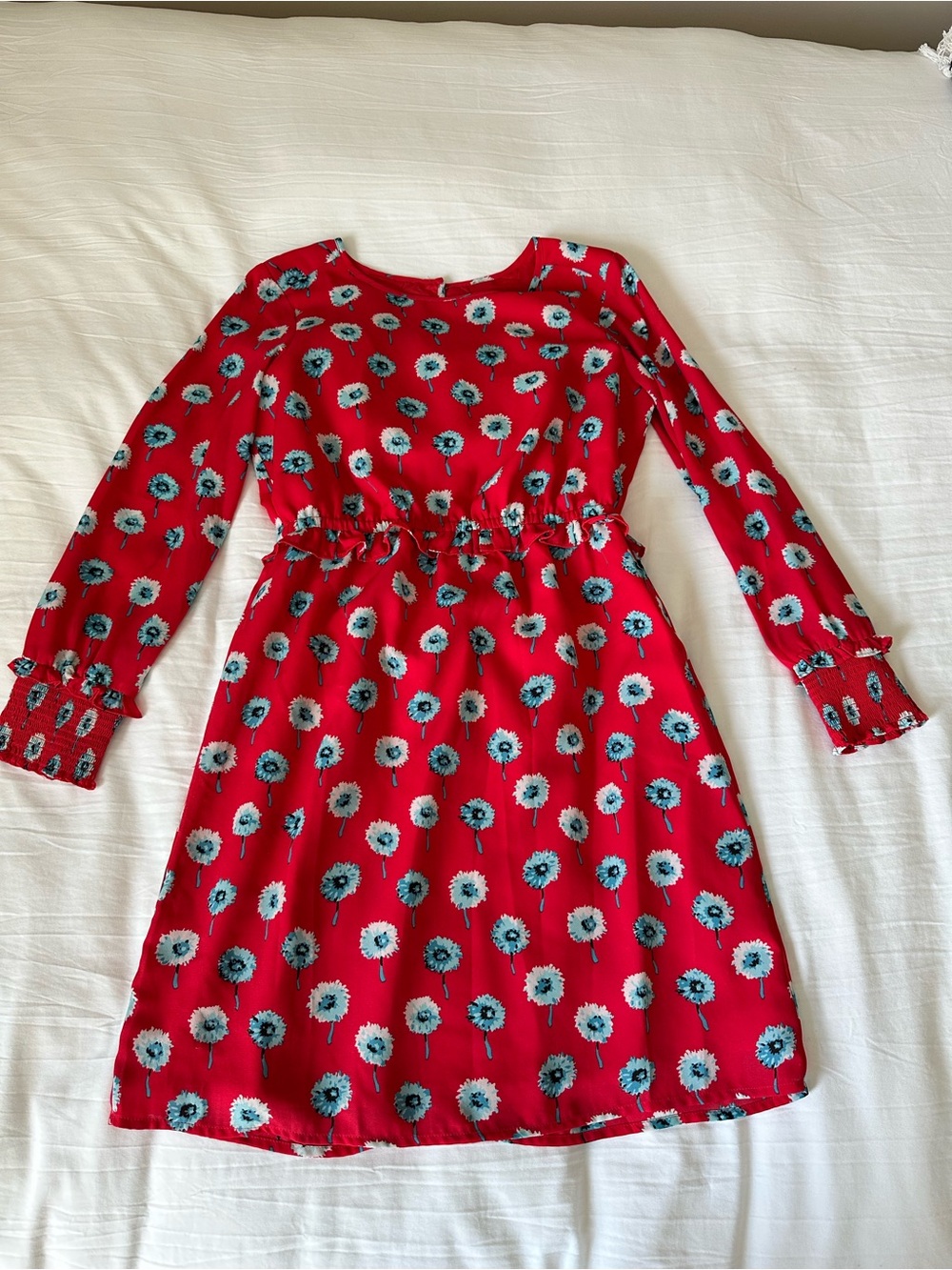 J. Crew Red Floral Long-Sleeve  Dress